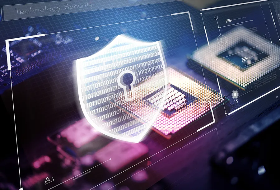 Cybersecurity Scotland image showing shield protecting a CPU / Computer System